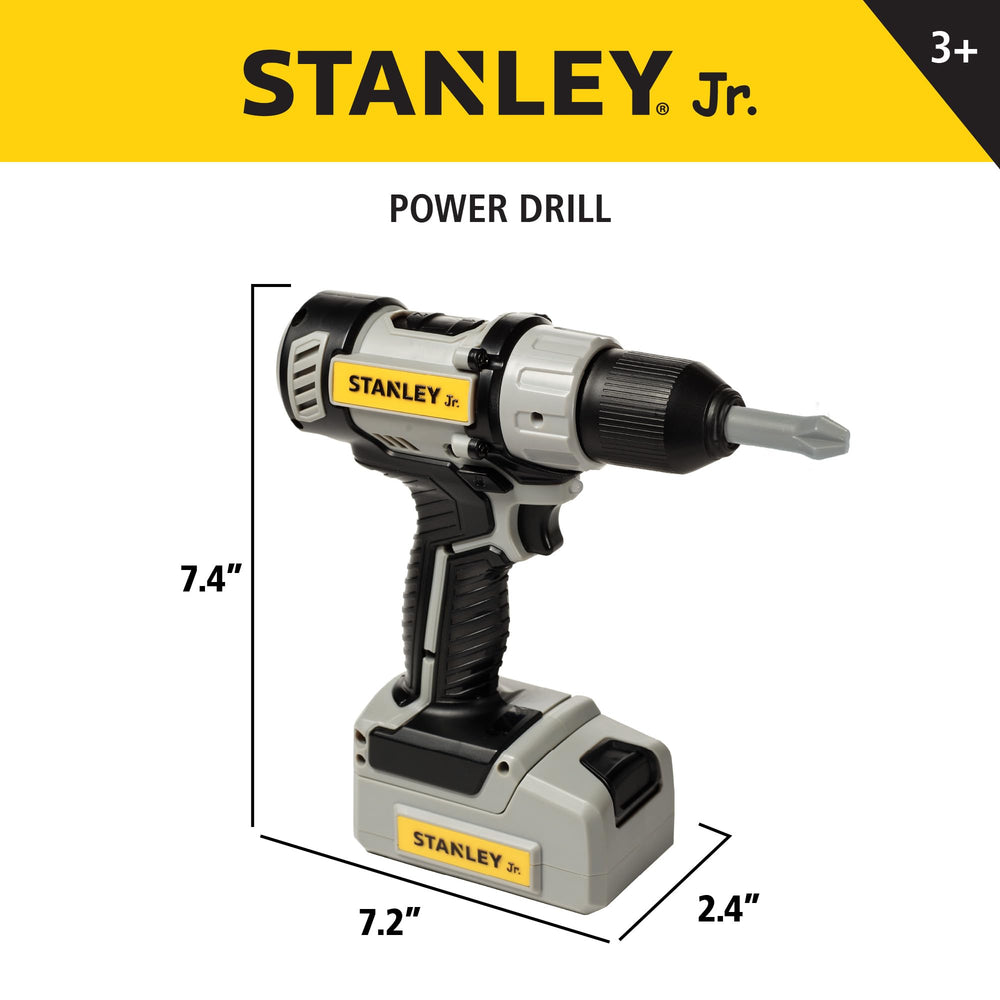 Red Toolbox Stanley Jr. drill lights and sounds boost realistic pretend play sessions.