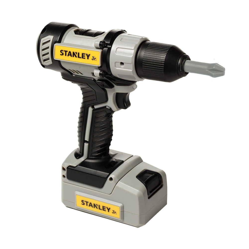 Red Toolbox Stanley Jr. drill side view shows durable, child-friendly construction for safe play.