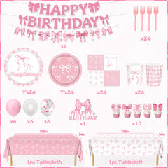 REDWORD pink bow banner adds a centerpiece touch to celebrate birthdays.
