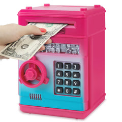 Refasy kids piggy bank in rose red, front view showing sturdy, kid-friendly design.