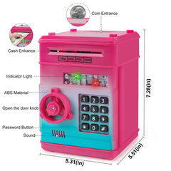 Refasy piggy bank coin slot highlighting large capacity for coins and notes.