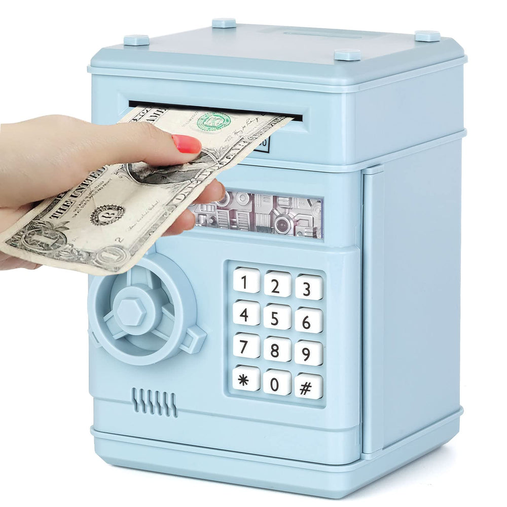 Refasy piggy bank front view showing password protection for secure saving