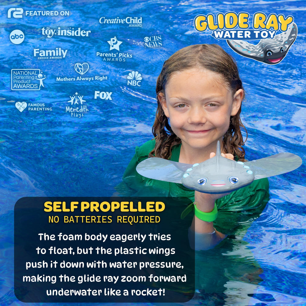 Refresh Sports Stingray demonstrates underwater glide with self-propelled movement for aquatic play.
