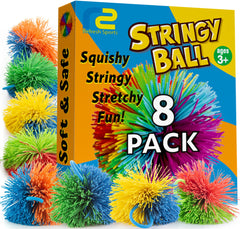 Refresh Sports Stringy Balls 8 Pack close-up texture for sensory play and grip.