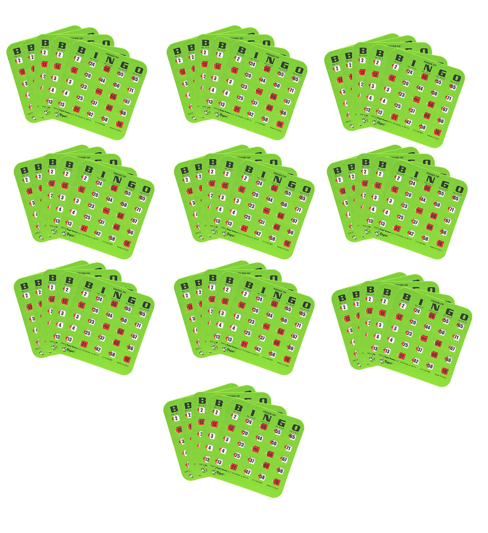 Regal Games large-print bingo card close-up in green for easy readability.