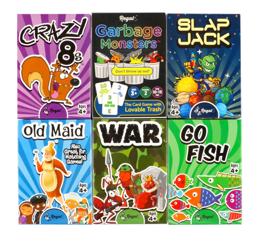 Regal Games six-game card set highlighting Go Fish for family time and color learning