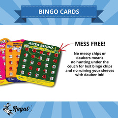 Regal Games durable cardboard bingo boards withstand frequent travel use.