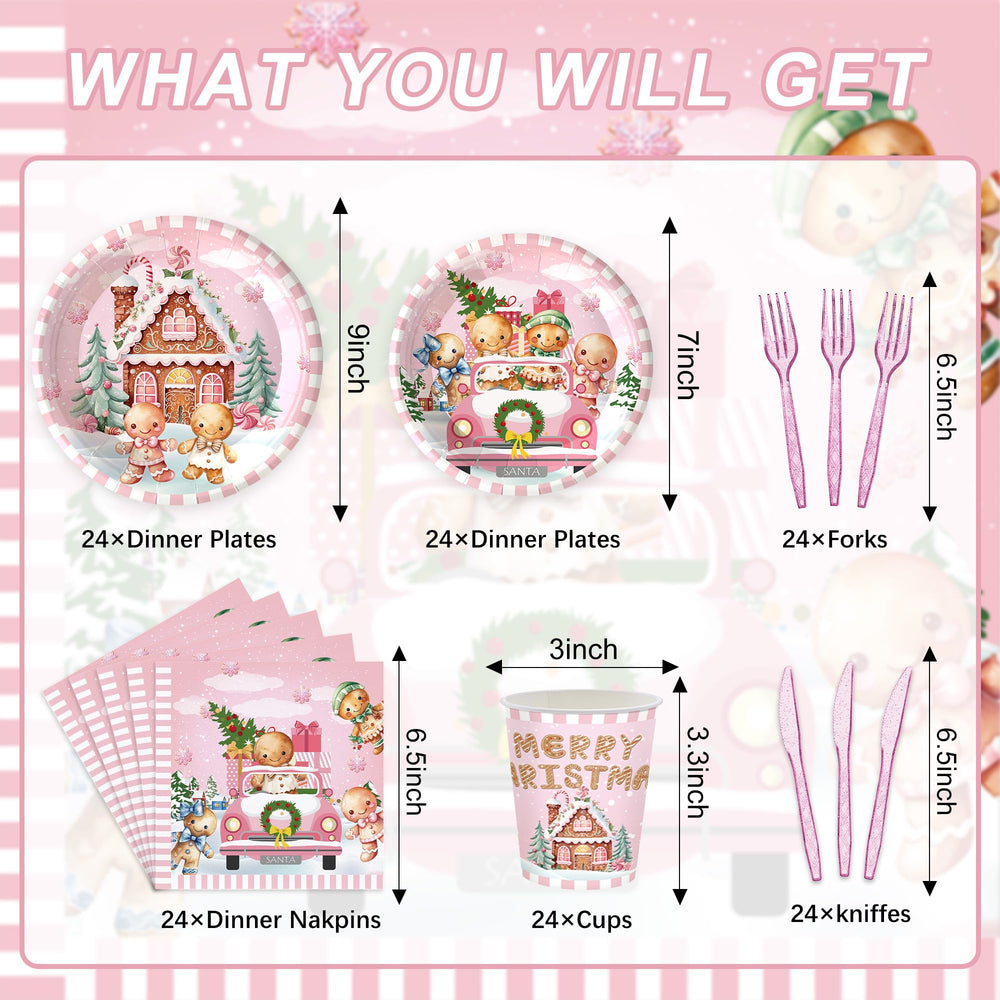Rejoice Bunny Pink Merry Xmas plates stacked for quick setup