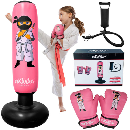 rekavary pink inflatable kids punching bag with gloves for active practice