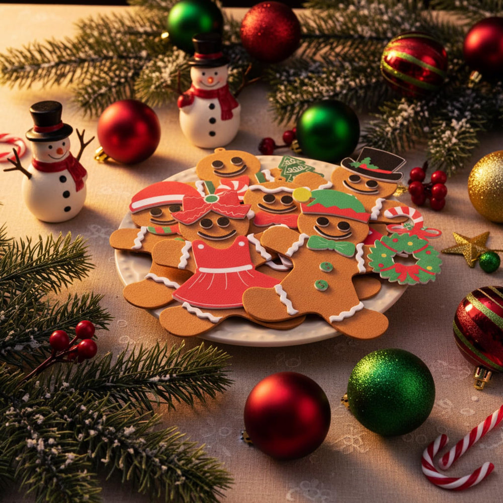 Remagr embellishments and stickers add cute details to gingerbread crafts.
