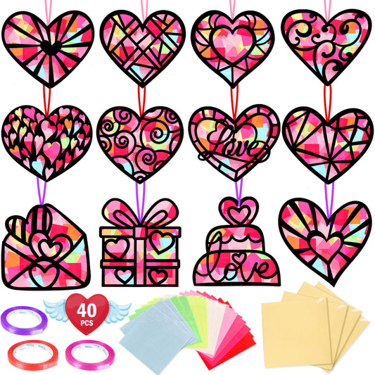 Renbuzhu Valentines heart suncatchers glow on a sunlit window.