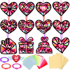 Renbuzhu Valentines heart suncatchers glow on a sunlit window.
