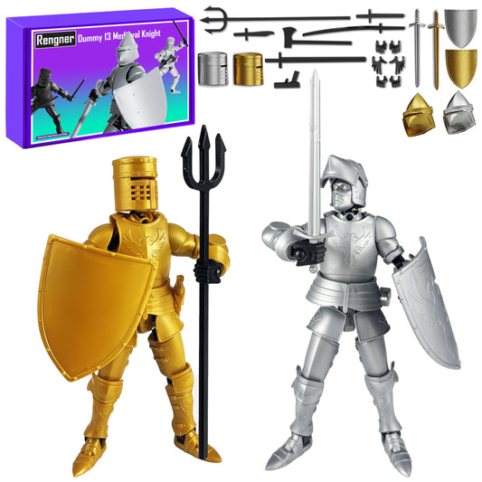 RENGNER medieval knight action figure in gold and silver for dynamic posing and display