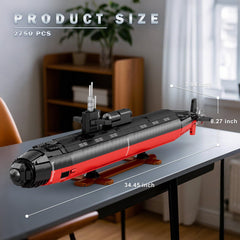 Reobrix display stand showcases the 34.45-inch submarine replica from an ideal viewing angle.