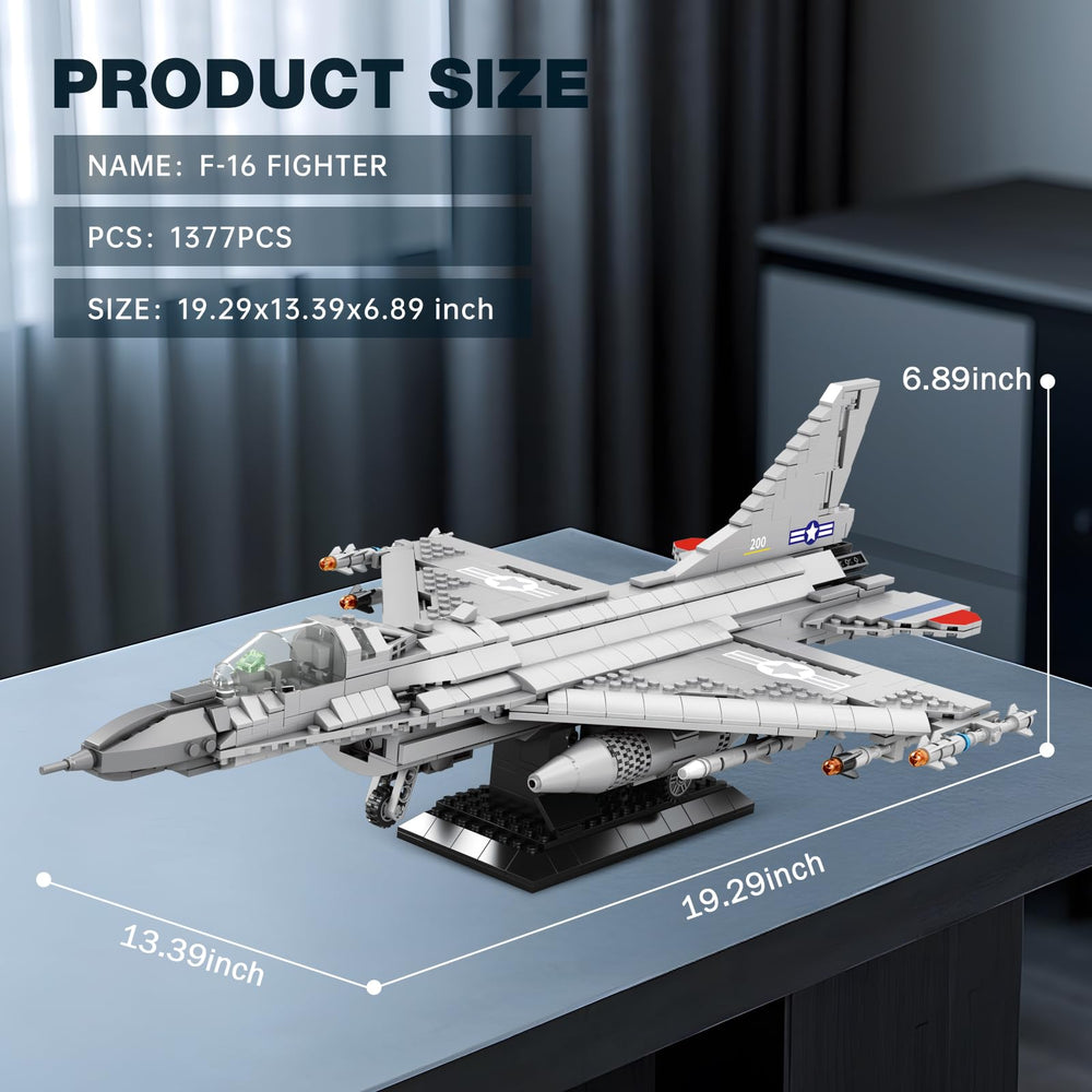 Reobrix F-16 fighter jet model missile mount system showcases multi-mission compatibility.