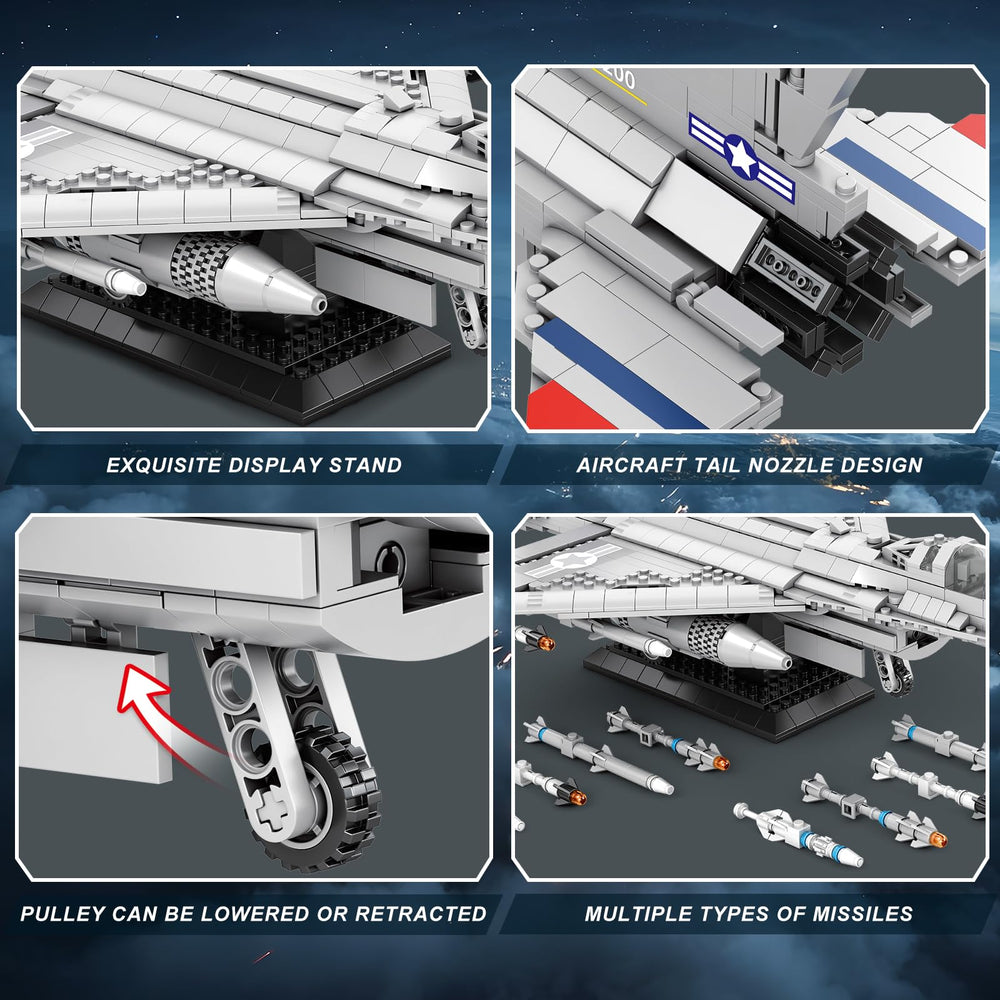Reobrix F-16 fighter jet model wing assembly view emphasizing modular construction.