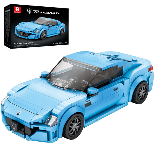 Reobrix blue super sports car model, front view for display and collection.