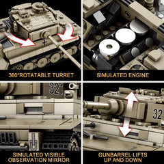 Reobrix Tiger I Tank top turret disassembly highlights quick-access features.