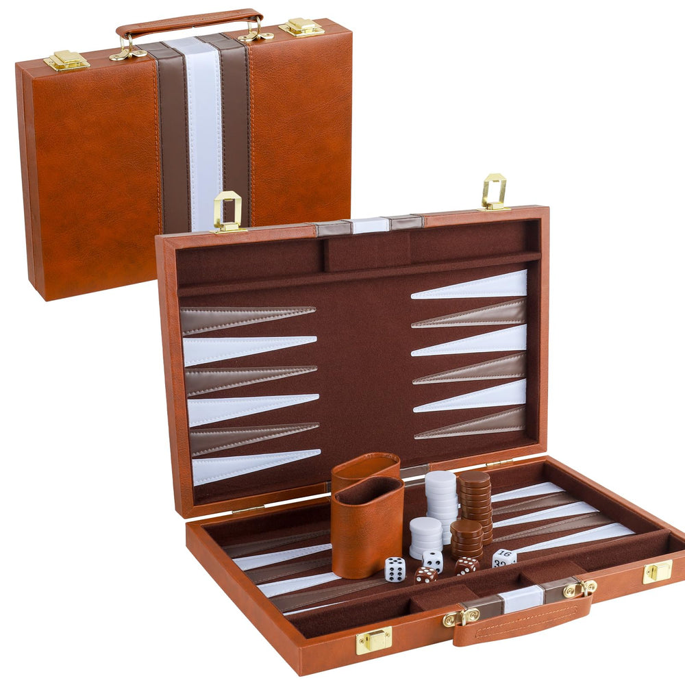 RERIVER Backgammon Set with leather case handle for portability