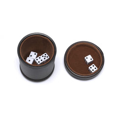 RERIVER game-night setup showing the dice cup and included dice.