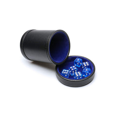 RERIVER PU leather dice cup with blue velvet interior for quiet rolling and refined play.