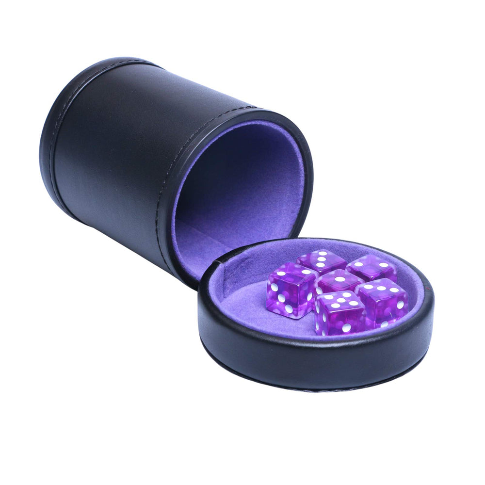 RERIVER PU leather dice cup with lid, purple velvet interior for quiet play