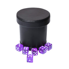 Side profile of RERIVER leather dice cup with lid and purple finish