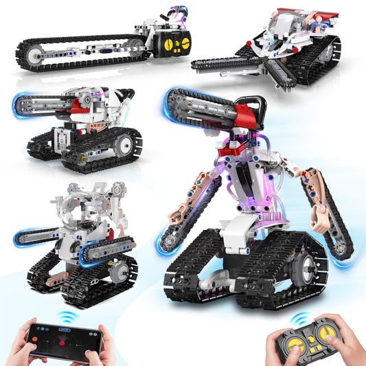 Resosese 5-in-1 STEM RC robot chainsaw model in action promoting hands-on learning.