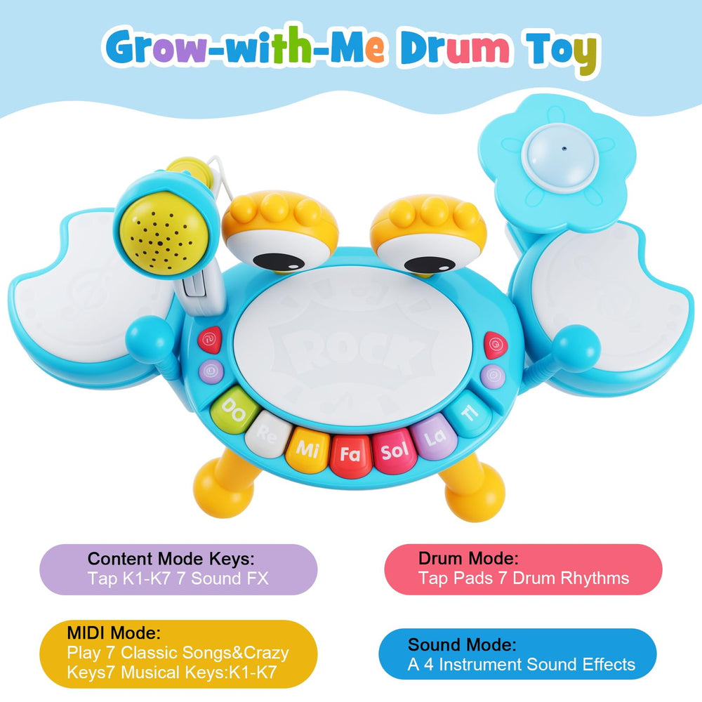Resosese Toddlers Drum Set light-up effects showcase safe LED glow.
