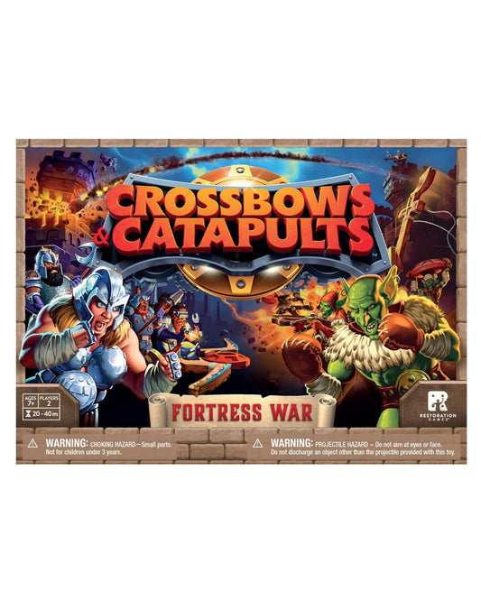 Restoration Games Crossbows and Catapults Fortress War image showing fortress-building action for quick, social play.