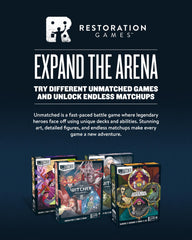 Restoration Games Unmatched Vol 3 box art showcasing the complete set.