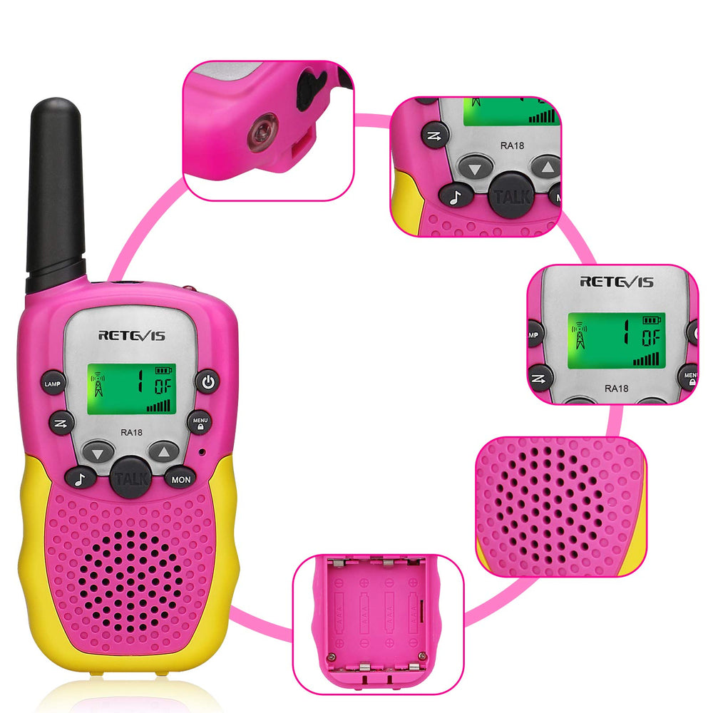 Retevis RA18 pink CTCSS/DCS label aids quick channel selection.