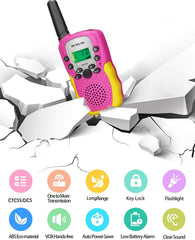 Retevis RA18 pink walkie talkie back view showing compact kid-friendly build.