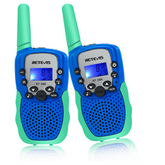Retevis RT388 walkie talkie blue green front view for easy family communication