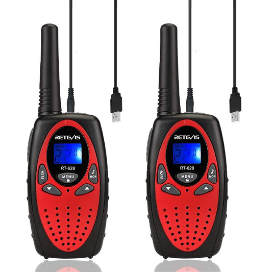 Retevis RT628 red walkie talkie with backlit display for easy use in low light