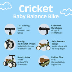 Retrospec Cricket cushioned seat and soft handlebars detail for toddler comfort and control
