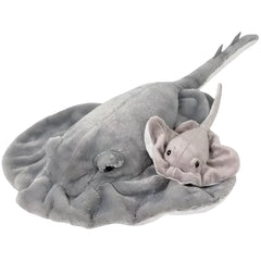 Rhode Island Novelty Adventure Planet stingray with baby plush on display enhances kid-friendly decor.