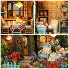 RHZN miniature house kit interior lit by LED for cozy ambiance