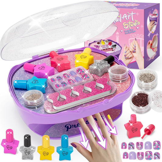 RIANEAN Girls Nail Polish Set Purple packaging highlights a complete kid-friendly manicure kit for creative play.