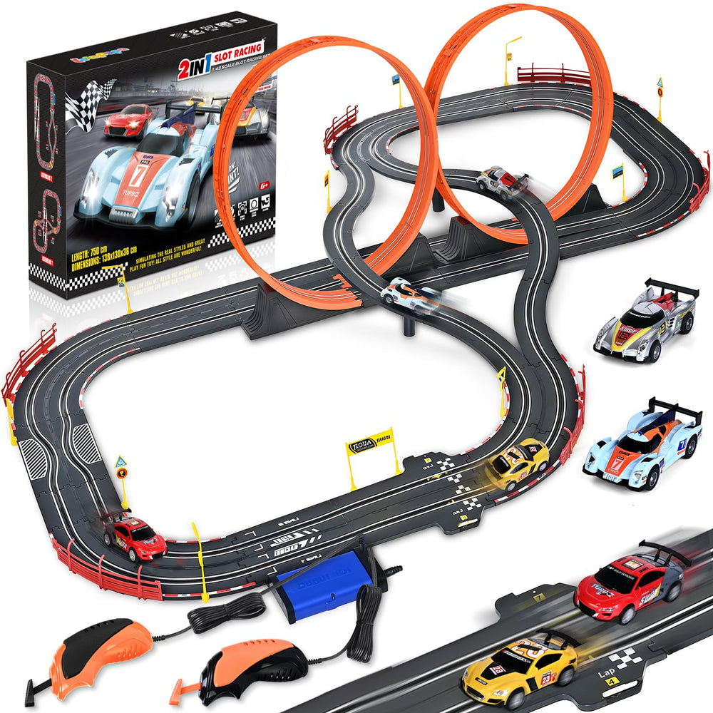 RIANEAN slot car track 2in1 dual race enables versatile layouts for home racing fun and family play.