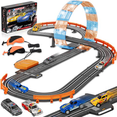 RIANEAN slot car track with overpass and dual lanes for dynamic racing