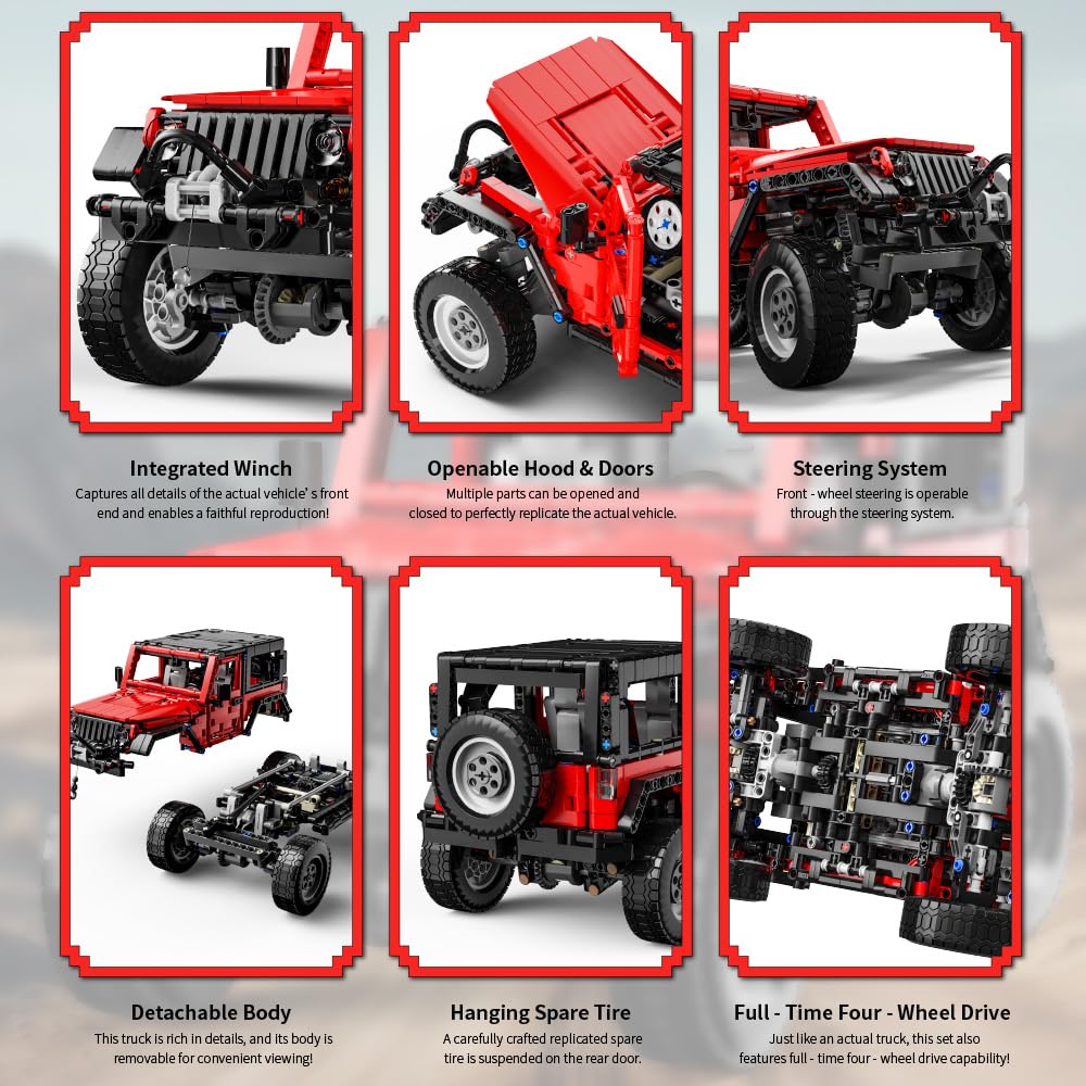 RiceBlock jeep red color theme close-up emphasizes striking design.