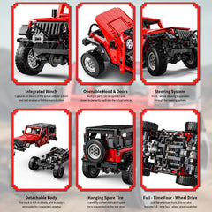 RiceBlock jeep red color theme close-up emphasizes striking design.