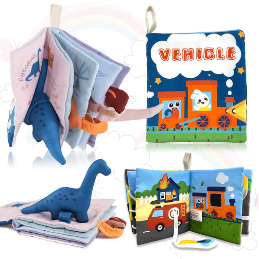 Richgv interactive baby book Dino page with 3D tails and squeaky bubble for sensory exploration