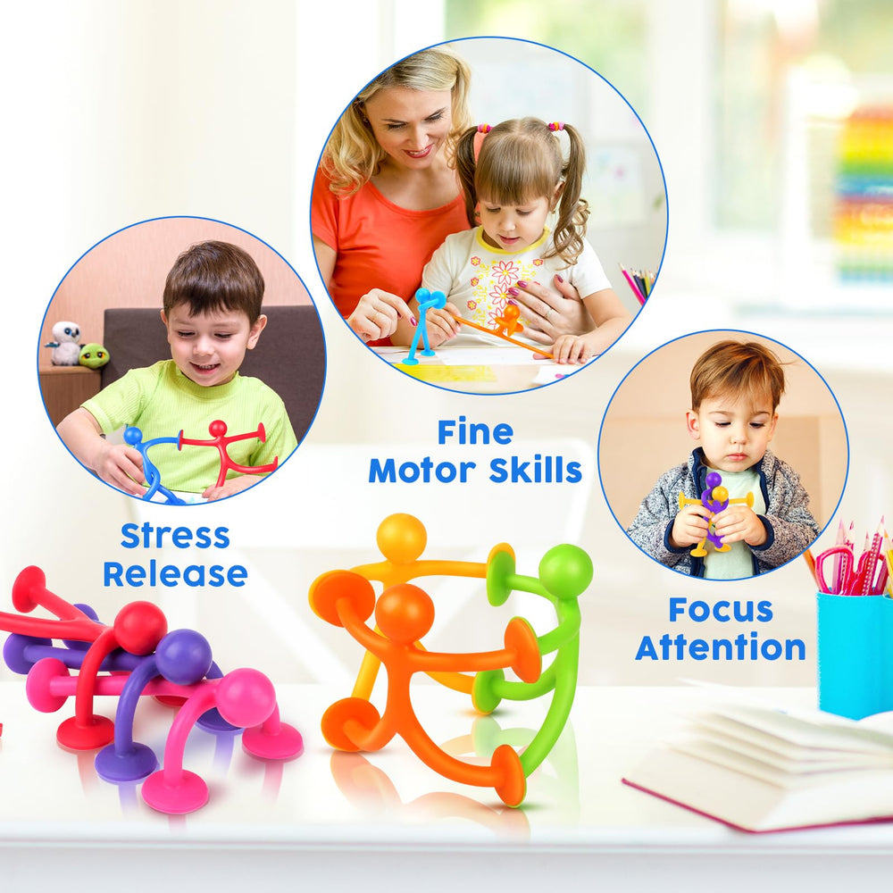 Richtim suction cup people toy building kit demonstrating four-point connection.