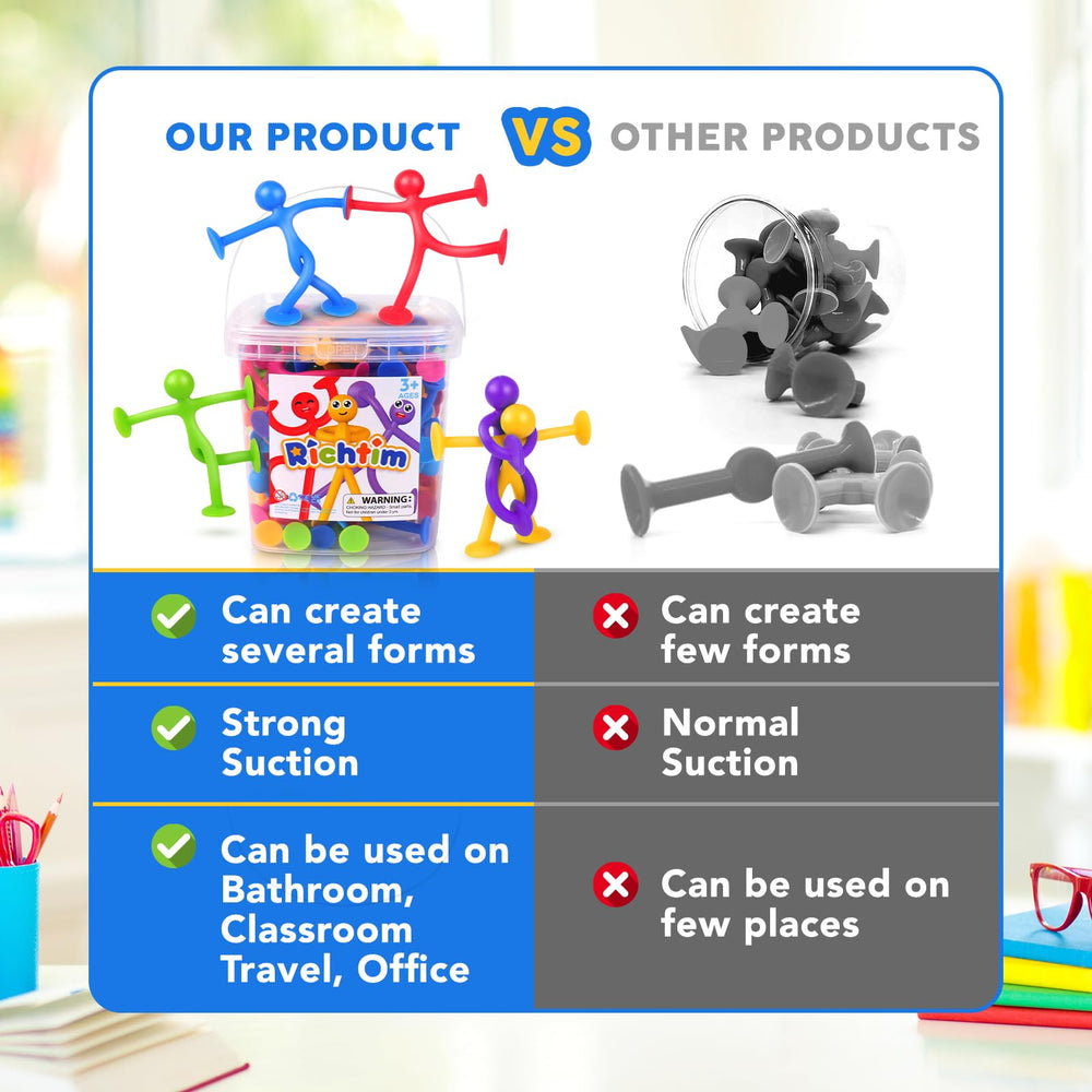 Richtim suction cup people toy in travel bag illustrating portable sensory entertainment.