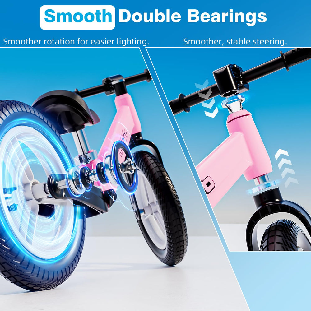 Ridego 12-Inch Balance Bike air rubber tires provide a smoother ride on various surfaces.