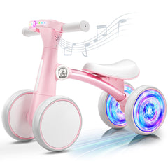 Ridego colorful lighting baby balance bike front view with glow wheels for visibility