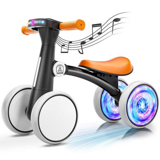Ridego Colorful Lighting Baby Balance Bike rear wheels glow, boosting visibility during outdoor adventures.