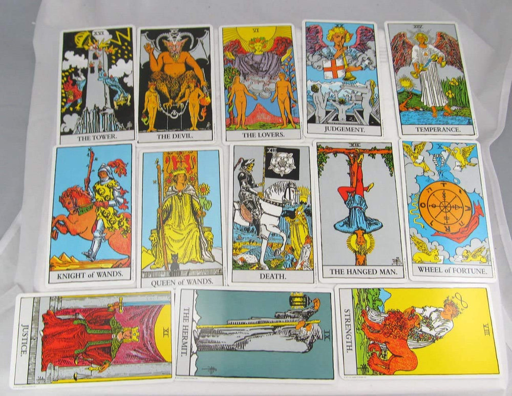 Rider-Waite sample card The Hanged Man captures suspenseful emotion for introspection.